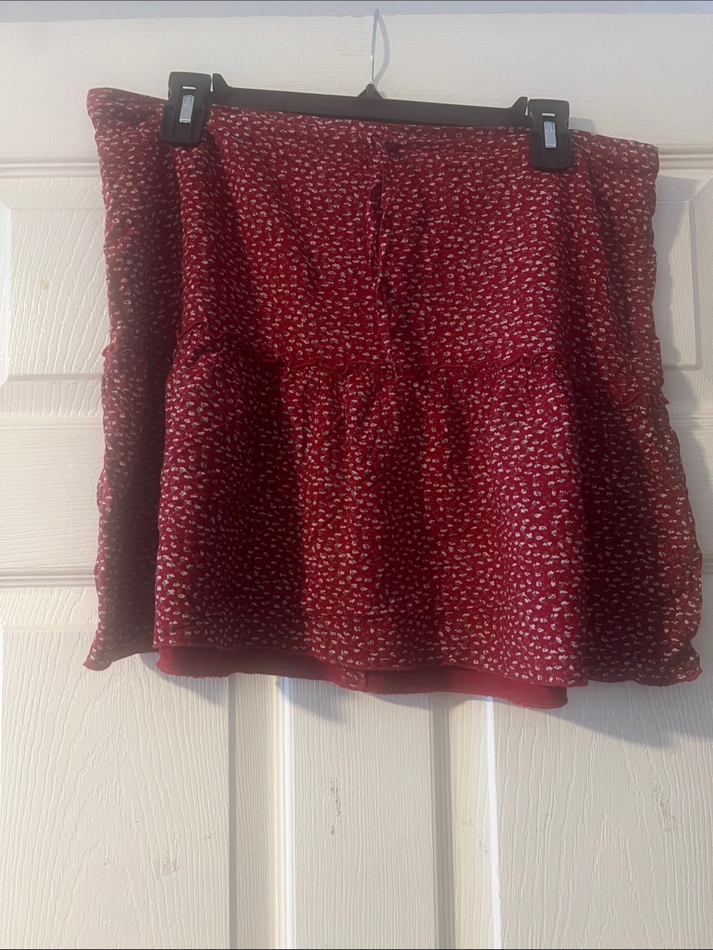 Brandy Melville Red Mini Skirt with White Floral Print